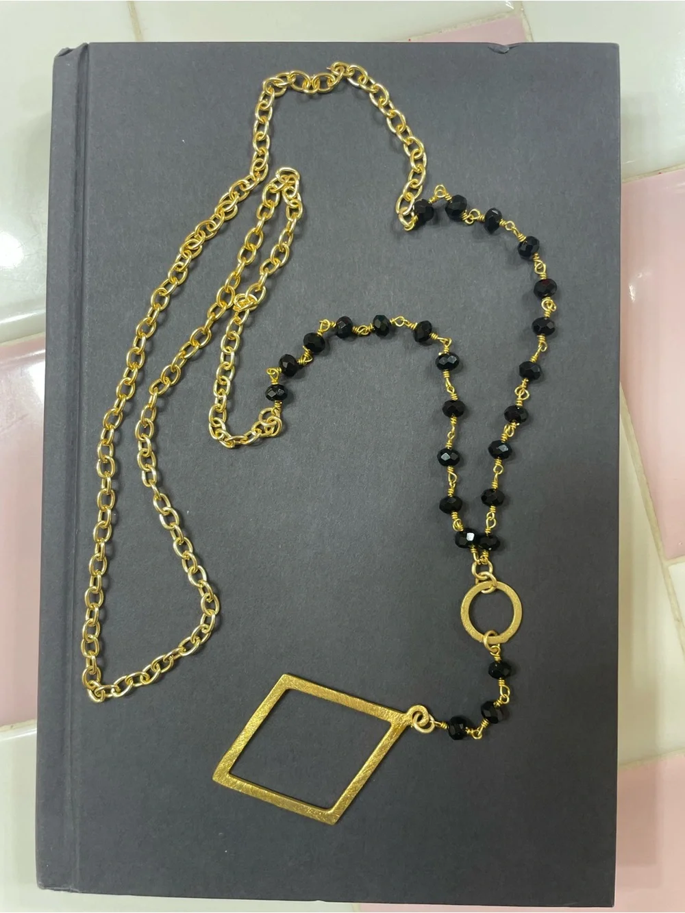 Gold & Black Geometric Pendant Necklace - Women Jewelry - Picture 4 of 6